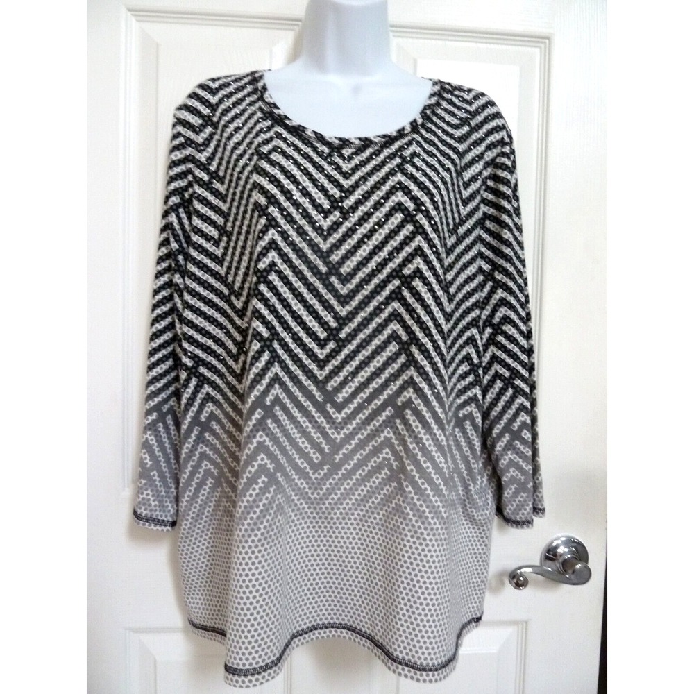 **CHICO'S WEEKENDS Sz 3=16/18  XL Top Shirt Blouse Dotted Beaded Geometric**